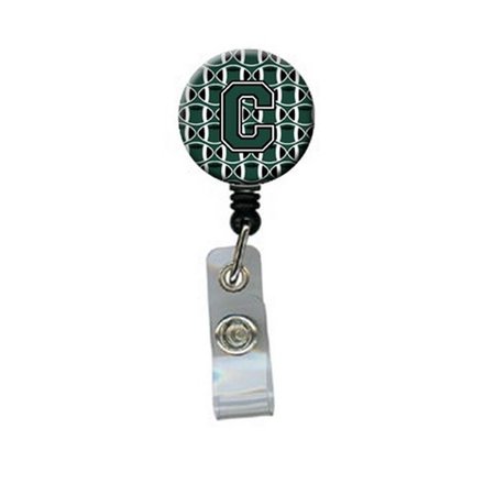 TEACHERS AID Letter C Football Green & White Retractable Badge Reel TE888767